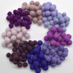 1cm Felt Balls - Purple Shades Felt Pom Poms - 50 or 100 felt balls - for Garlands Mobiles Jewellery Making Earrings