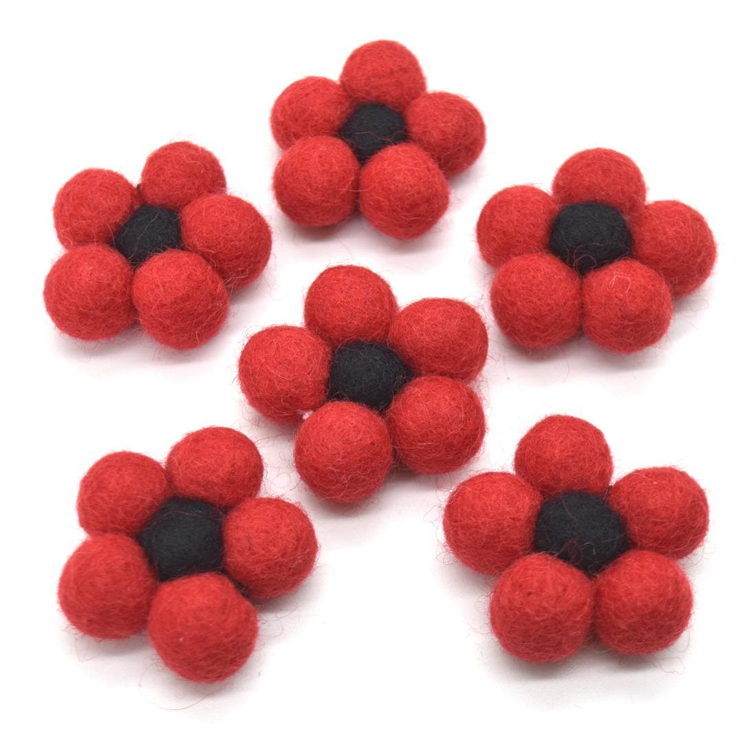 100 Wool Felt Flowers 4cm 5 Count Red Poppy Etsy UK