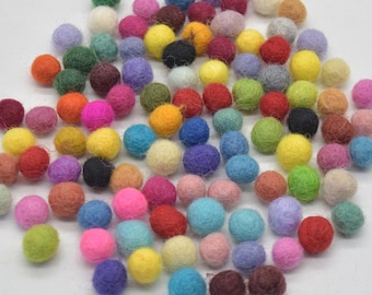 100% Wool Felt Balls - 1cm - 100 Count - Assorted Colors