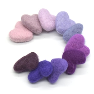 Felt Heart - 10 Count - 3cm - Assorted Purple Colours - 100% Wool