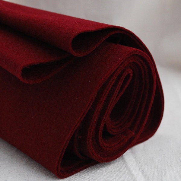 100% Tessuto di feltro in lana pura - 1mm di spessore - Made in Western Europe - Wine Red