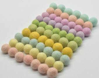 100% Wool Felt Balls - 2cm - 100 Count - Assorted Pastel Rainbow Colours
