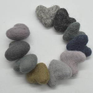 Felt Hearts - 10 Count - Grey Colours - 3cm - 100% Wool