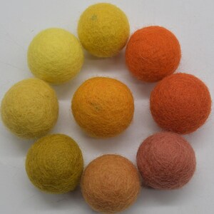 10 Felt Balls - 3cm - Yellow and Orange Colours