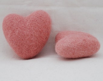 100% Wool Felt Heart - 2 Count - 6cm - Dusty Rose Pink