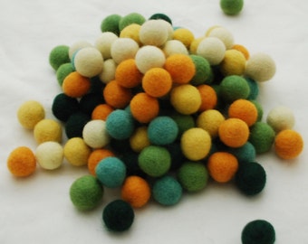 2cm - 100% Wool Felt Balls - 100 Count - Kitchen Garden Colours - Kale and Cauliflower