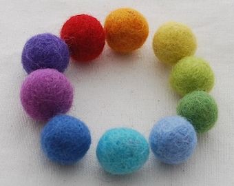 100% Wool Felt Balls - 1.5cm - 30 Count - Rainbow Colors