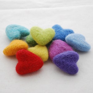 Assorted 100% Wool Felt Hearts - approx 3cm - Rainbow Colours - 10 Count