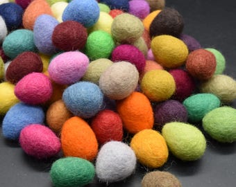 100% Wool Felt Raindrops / Teardrops / Eggs - 2.5cm X 2.8cm - 100 Count - Mixed Colours