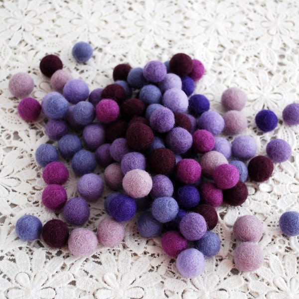 1.5cm / 15mm - 100 Assorted Purple Lavender Violet Color Shade 100% Wool Felt Balls / Beads