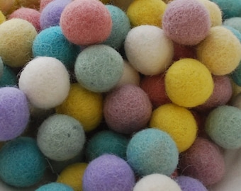 100% Wool Felt Balls - 1.5cm - 100 Count - Assorted Easter Pastel colours