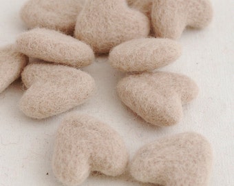 3cm 100% Wool Felt Hearts - 10 Count - Light Latte