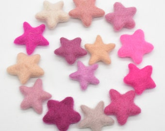 100% Wool Felt Star - 14 Felt Stars - Pink Colour Shades - Approx 3cm