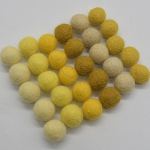1.5cm Felt Balls - Yellow Shades - Choose either 25 or 100 felt balls