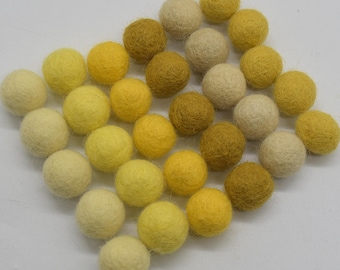 Handmade Wool Felt Balls: Yellow Shades, 1.5cm Craft Supplies