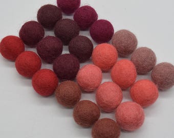 2 cm Handgefertigte Wollfilz Pom-Poms - Rottöne