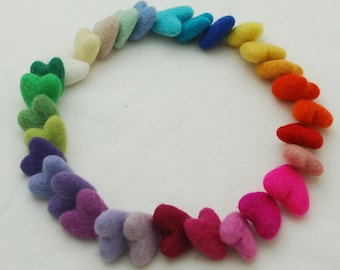 Assorted 100% Wool Felt Heart - 30 Count - Approx 3cm