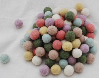 100% Wool Felt Balls - 2cm - 100 Count - Assorted Pastel Colors