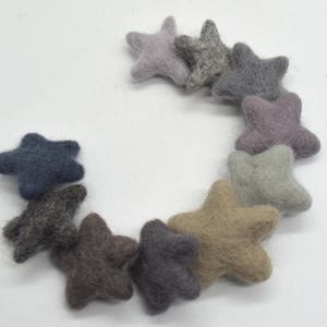 100% Wollfilz Stern - 10 gefilzte Sterne - Graue Farben - Ca.3 cm
