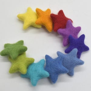 Felt Stars - Rainbow Colours - 10 count - 100% Wool - 3cm - 3.5cm