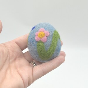 100% Wool Felt Easter Eggs 6 Count Blue Shades Flowers 5cm X 4.5cm image 4