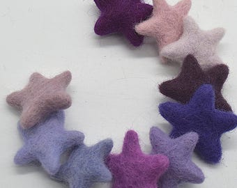 Felt Stars - 10 Count - Purple Colours - 100% Wool - 3cm - 3.5cm - 10 Colour Options