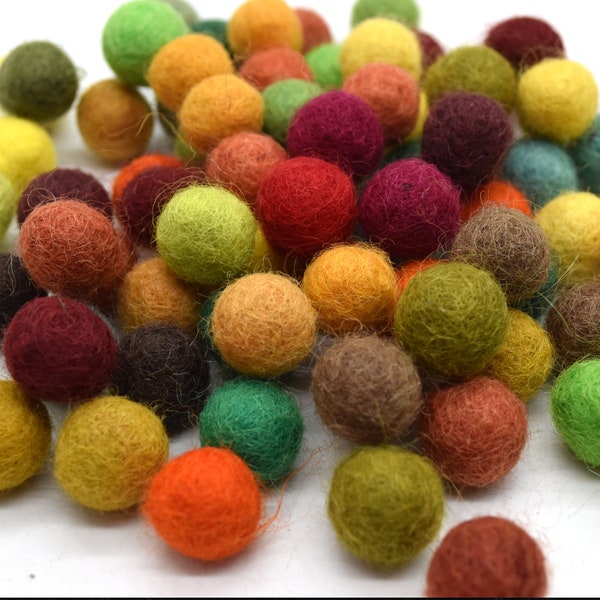 100% Wool Felt Balls - 100 Count - 1.5cm - Assorted Autumn Fall Woodland Colours