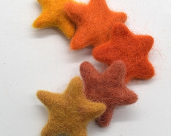 Felt Stars - 10 Count - Orange Colours - 100% Wool - 3cm - 3.5cm