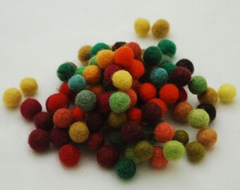 100% Wool Felt Balls - 1cm - 100 Count - Assorted Autumn Fall Woodland Colours