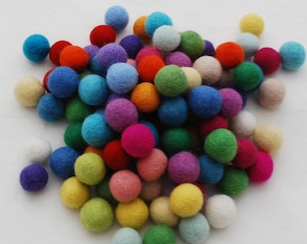 2cm - 100% Wool Felt Balls - 100 Count - Assorted Light And Bright Colors