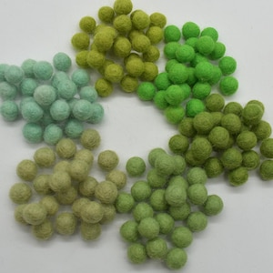 1cm Felt Balls - Light Green Shades Felt Pom Poms - 50 or 100 felt balls - for Garlands Mobiles Jewellery Making Earrings