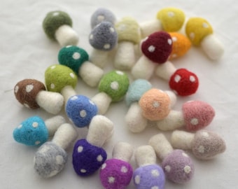 100% Wool Felt Mushrooms / Toadstools - 20 Count - 4.5cm - Assorted Colours