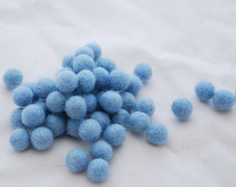 1cm Felt Balls - Light Blue - Choose either 50 or 100 felt balls