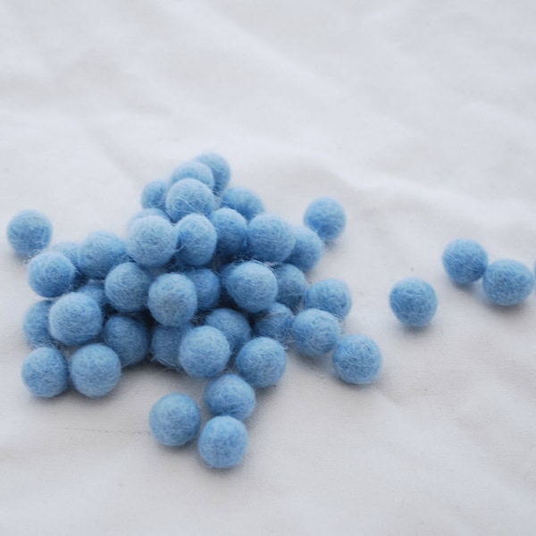 1cm Felt Balls - Light Blue - Choose either 50 or 100 felt balls