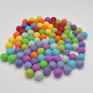 100% Wool Felt Balls - 2cm - 100 Count / 30 Count - Deep Rainbow Colours