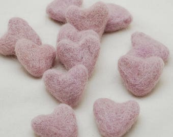 3cm 100% Wool Felt Hearts - 10 Count - Light Pastel Purple