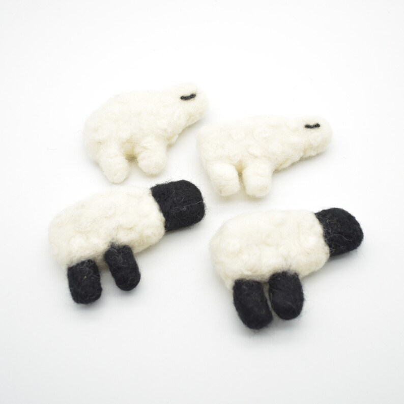 100% Wool Needle Felted Farm Animals Sheep Lamb 4 Count Black & White 11cm x 8cm x 2.5cm image 1