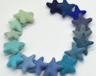 100% Wool Felt Star - 16 Count - Blue Colour Shades