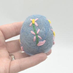 100% Wool Felt Easter Eggs 6 Count Blue Shades Flowers 5cm X 4.5cm image 3