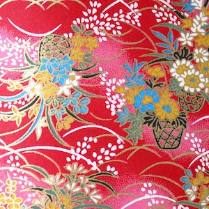 Japanisches Yuzen Washi Chiyogami Origami Papier Großer Bogen - Blumenkorb - 630 mm x 945 mm - Kartenherstellung, Basteln & DIY
