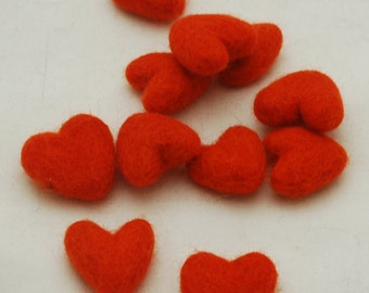 3cm 100% Wool Felt Hearts - 10 Count - International Orange