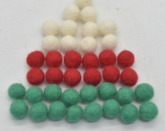 100% Wool Felt Balls - 1cm - 100 Count - Christmas Colors (Ivory White, Red & Forest Green)