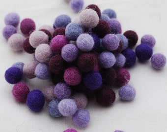 1cm / 10mm - 100% Wool Felt Balls - 100 Count - Assorted Purple Color Shades