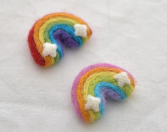 100% Wool Felt Rainbow with Clouds - 4.5cm - 2 Count