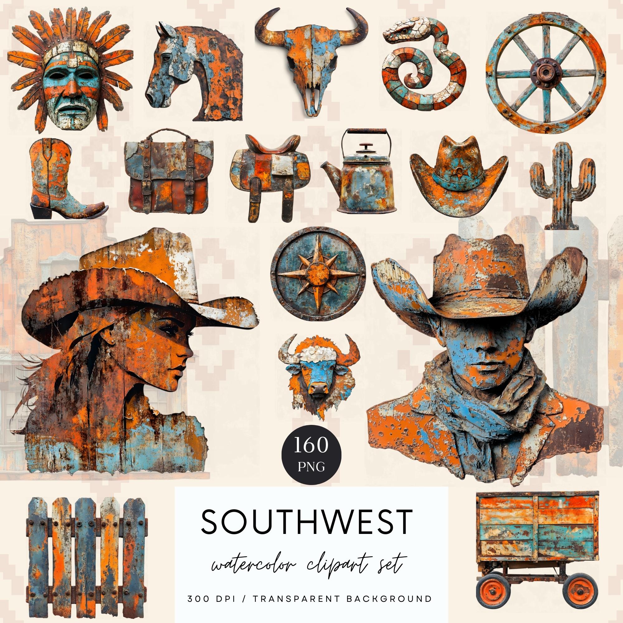Southwest Clipart, Wild West Clipart, Western Clipart, Cowboy Clipart, Saloon, Cactus, Saddle, Sublimation, Commercial Use, Digital Download