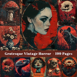 Pagine di diario horror vintage grottesco: carta digitale gotica (download digitale)