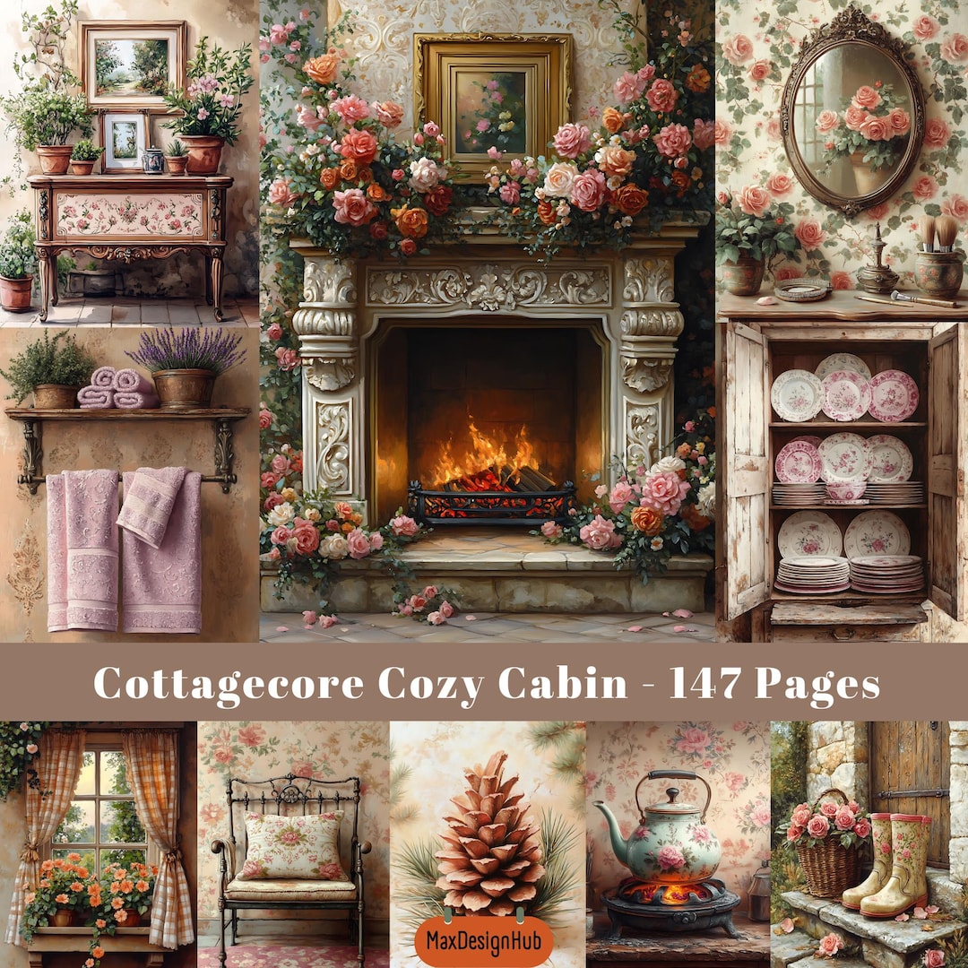 Cottagecore Junk Journal Paper: Cozy Cabin Ephemera (digital Download ...