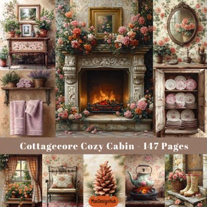 Cottagecore Junk Journal, Cozy Cabin Ephemera, Shabby Chic, Countryside, Rustic, Florals, Scrapbook Supplies, Digital Paper, Printable Image
