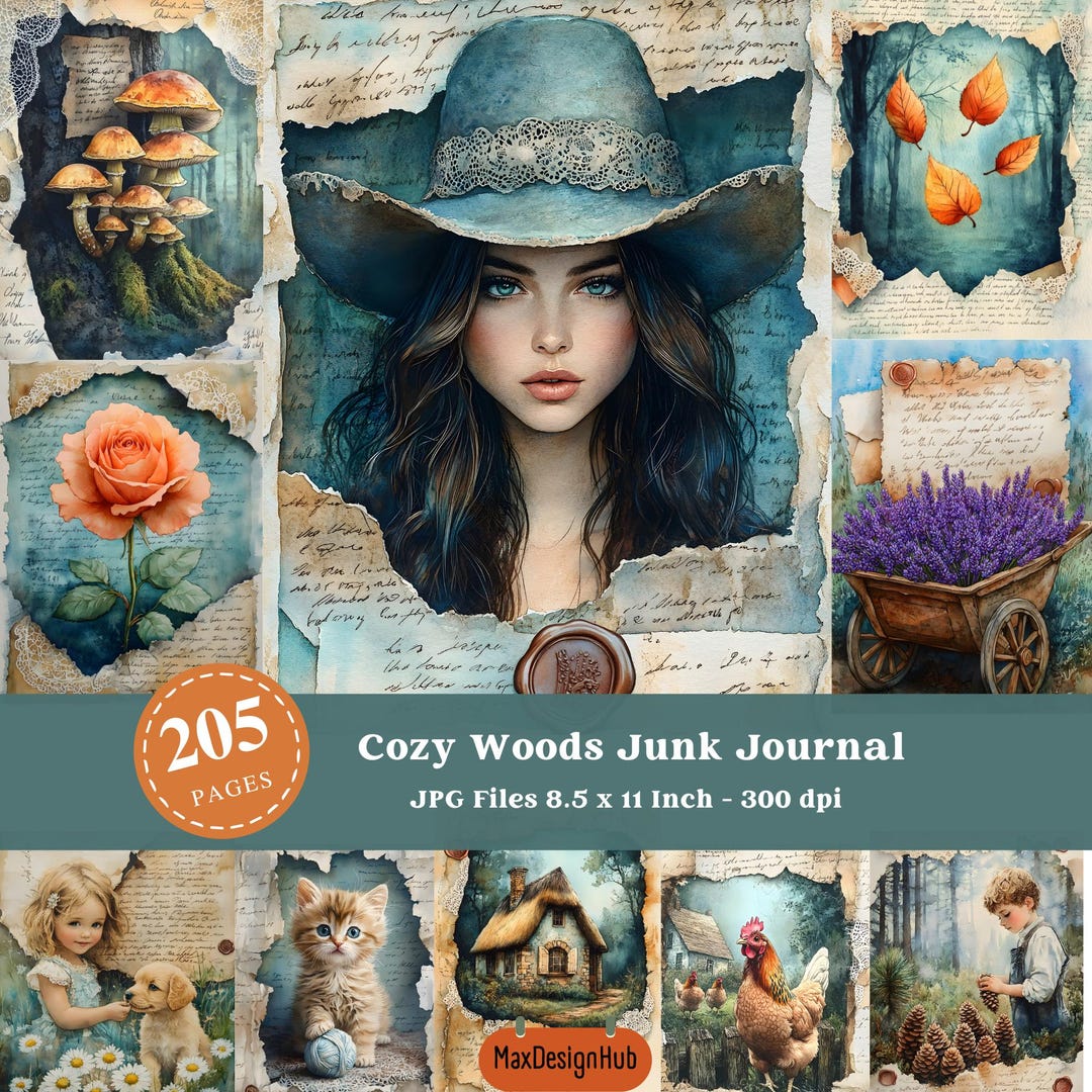 Cozy Woods Junk Journal Pages: Shabby Chic Printable (digital Download ...
