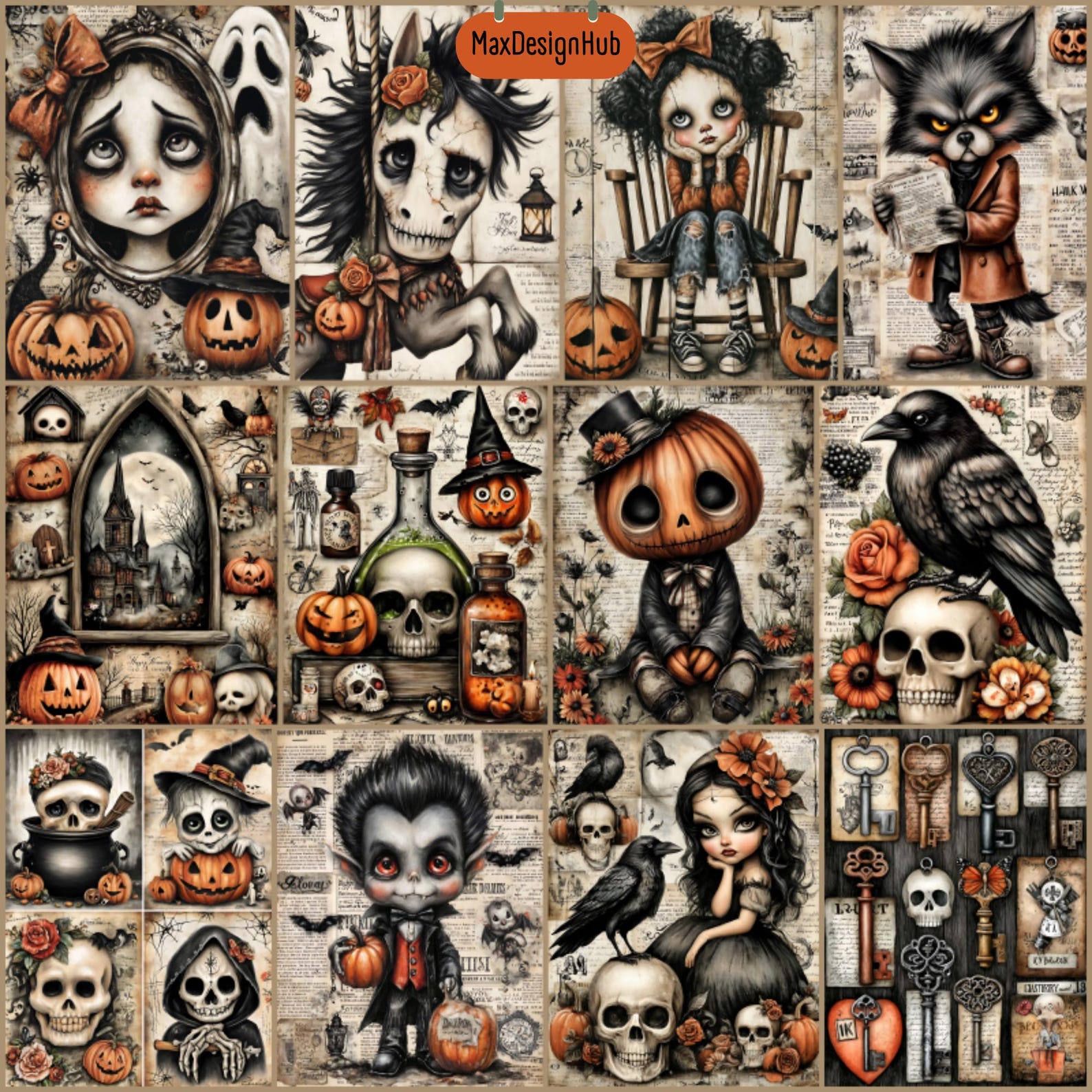 Spooky Halloween Junk Journal Pages: Gothic Ephemera (122 JPG Digital ...